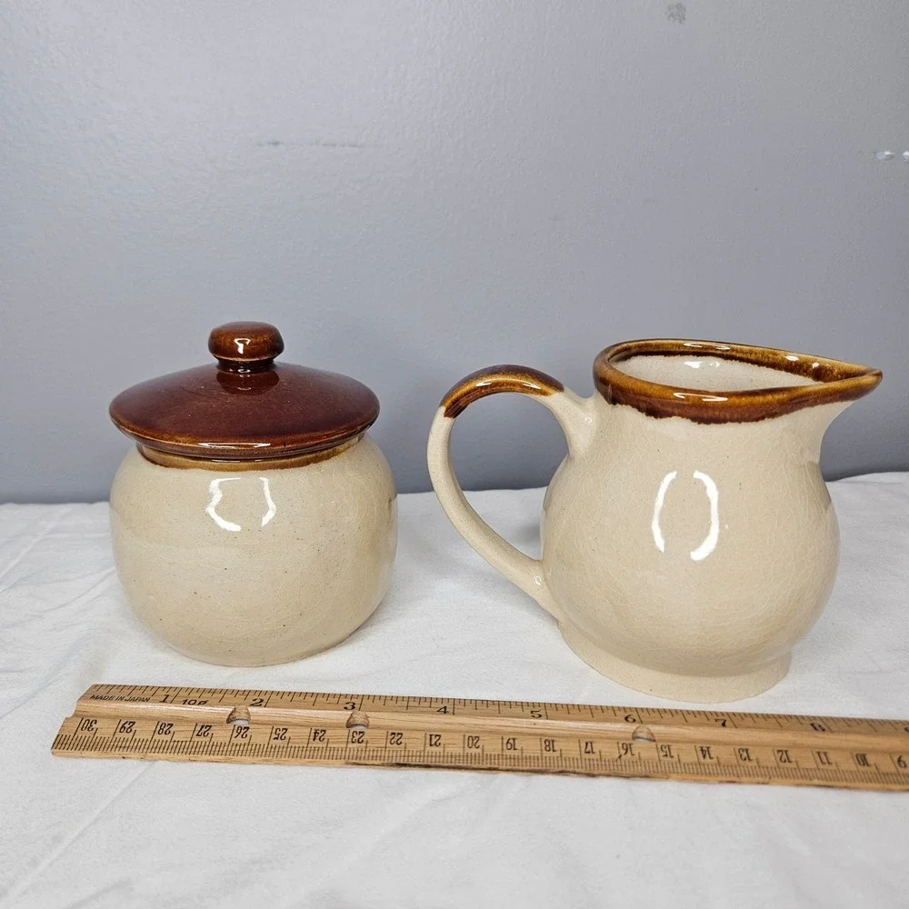 Vintage Enesco Live Better Naturally Wheat Creamer and Sugar Bowl Set‎ Korea
